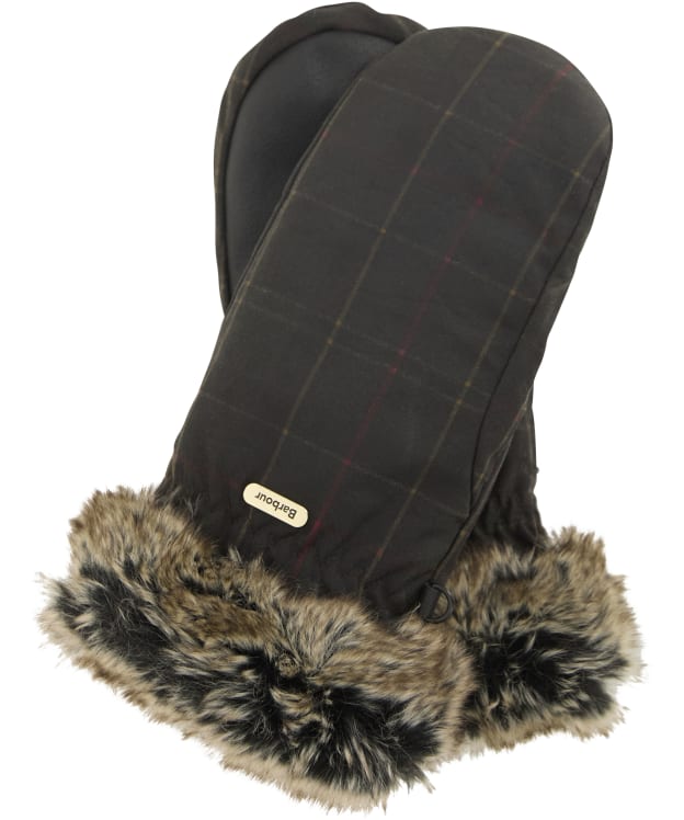 Women's Barbour Tartan Waxed Mitts - Dark Classic Tartan