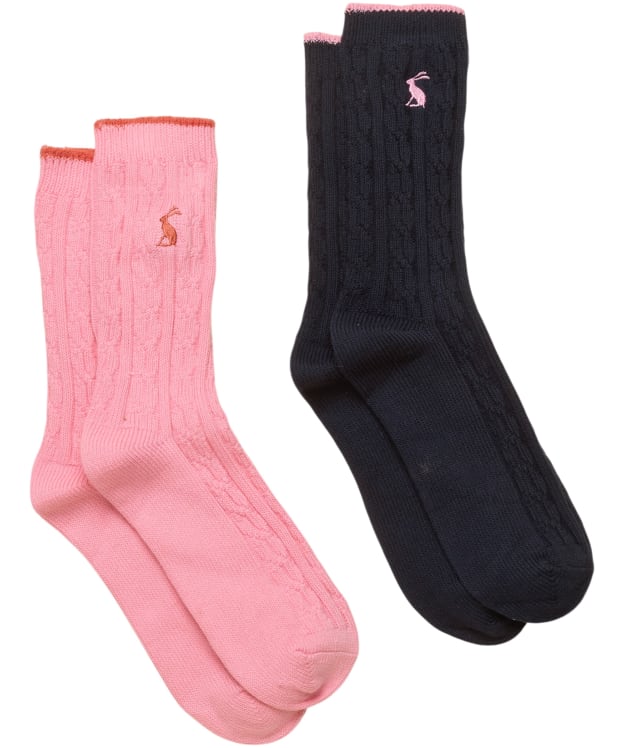 Women's Joules Cable Socks - 2 Pack - Navy / Pink