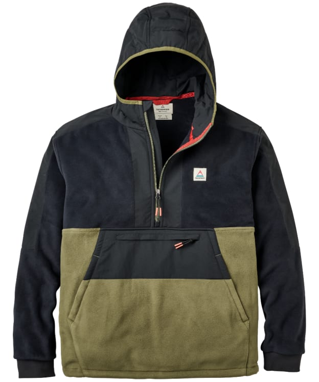 Men's Passenger Clothing Woodland Hooded 1/2 Zip Recycled Polartec® Fleece - Black / Khaki