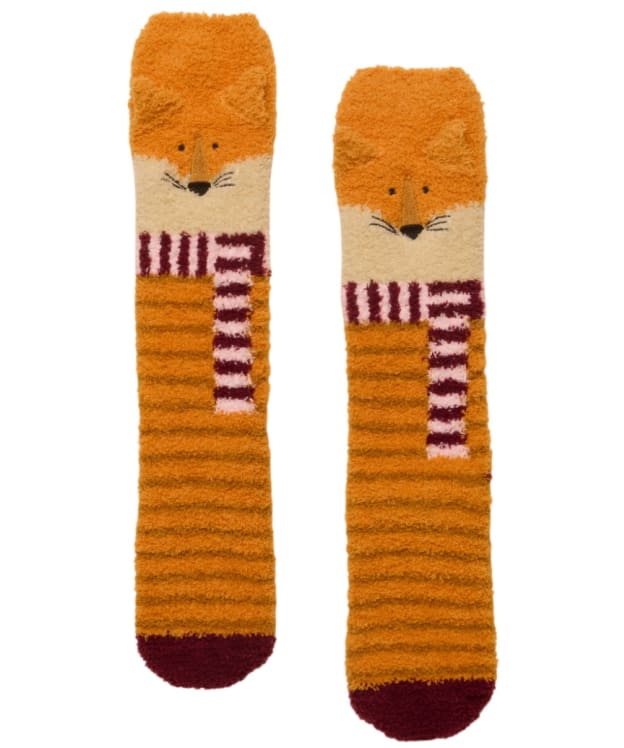 Women's Joules Novelty Fluffy Socks - Orange Fox