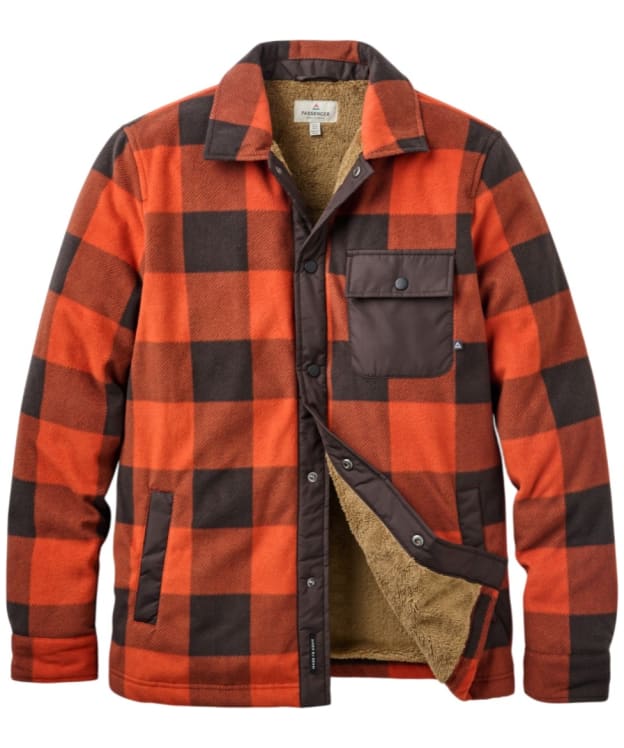Men’s Passenger Clothing Firelight Sherpa Lined Overshirt - Dark Rust Buffalo Check