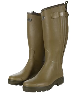 Men's Le Chameau Chasseur Leather Lined Tall Wellington Boots - 46cm Calf - Green