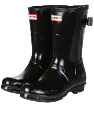 Women's Hunter Original Back Adjustable Short Gloss Wellington Boots - Black