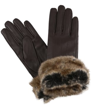 Women's Barbour Fur Trimmed Leather Gloves - Dark Brown