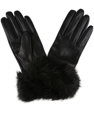 Women's Barbour Fur Trimmed Leather Gloves - Black