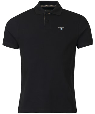 Men's Barbour Tartan Pique Polo Shirt - Black / Stone