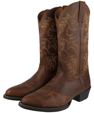 Men’s Ariat Heritage Western R Toe Leather Boots - Distressed Brown