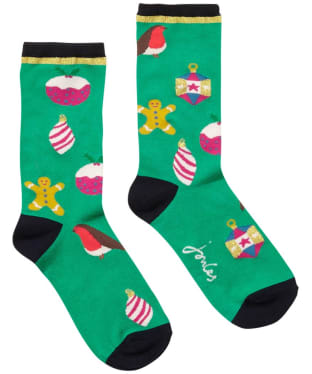 Women’s Joules Gift Sock - Green Xmas