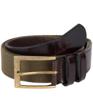 Men's Barbour Albyn Leather Webbing Belt - Khaki Green