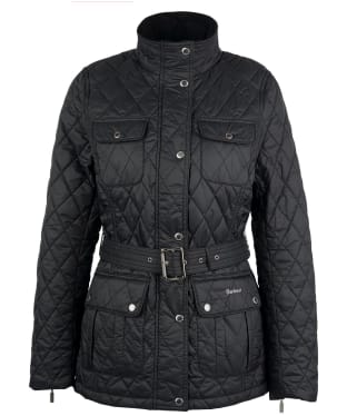 Women's Barbour Belted Country Utility Quilted Jacket - Black / Rose Garden Floral