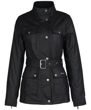 Women's Barbour Winter Belted Utility Waxed Jacket - Black / Rose Garden Floral