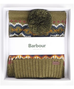 Men's Barbour Fairisle Beanie & Scarf Gift Set - Olive