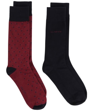 Men's Gant Dot and Solid Combed Cotton Socks - 2 Pack - Plumped Red