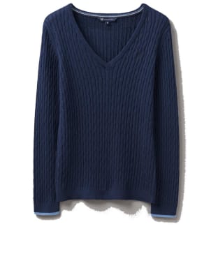 Women's Crew Clothing Heritage V Neck Cable Jumper - Navy