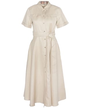 Women's Barbour Margaret Short Sleeve Cotton Linen Blend Midi Dress - Safari