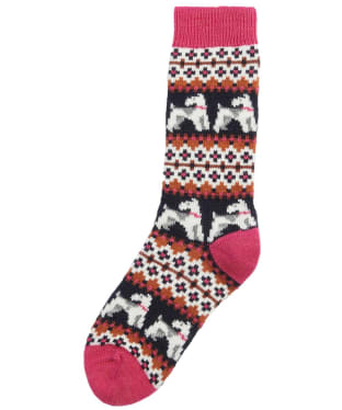 Women’s Barbour Terrier Fairisle Socks - Navy / Pink Dahlia