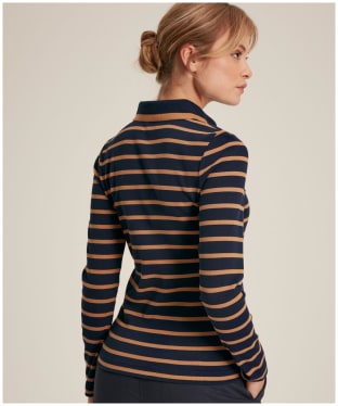 Women's Joules Fairfield Long Sleeve Polo Shirt - Navy / Tan Stripe