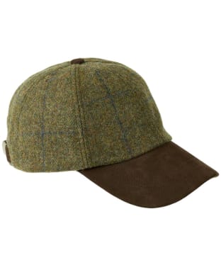 Heather Tyndrum British Tweed Leather Peak Baseball Cap - Navy Overcheck