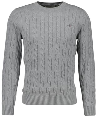 Men's GANT Cotton Cable Knit Crew Neck Sweater - Grey Melange