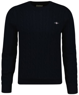 Men's GANT Cotton Cable Knit Crew Neck Sweater - Evening Blue