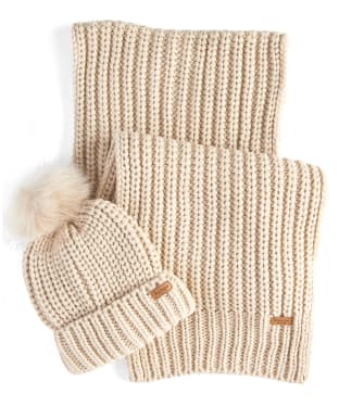 Women's Barbour Saltburn Scarf and Beanie Set - Pearl