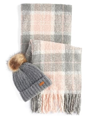 Barbour Saltburn Beanie & Tartan Scarf Set - Grey Rose