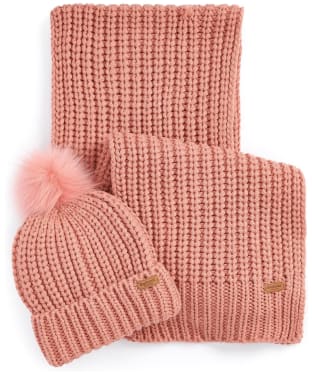 Women's Barbour Saltburn Scarf and Beanie Set - Pink Rust