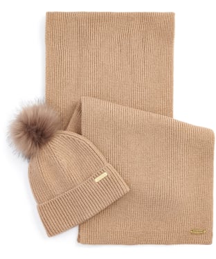 Women's Barbour International Mallory Beanie & Scarf Gift Set - Light Trench