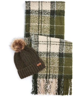 Barbour Saltburn Beanie & Tartan Scarf Set - Ancient Loden