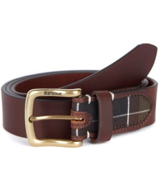 Men's Barbour Tartan/Leather Belt - Brown