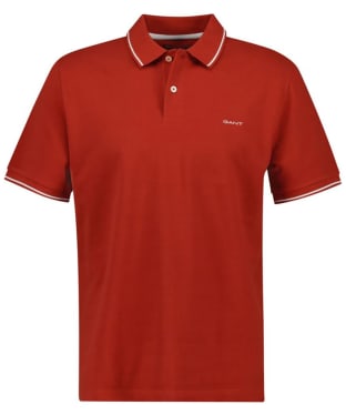 Men's GANT Tipped Pique Rugger Short Sleeve Cotton Polo Shirt - Iron Red