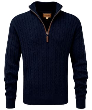 Men's Schöffel Colton Cotton Cashmere Cable Knit 1/4 Zip Jumper - Navy