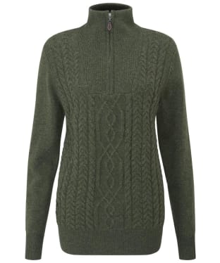 Women’s Alan Paine Cora Cable Front ¼ Zip Mock Neck Sweater - Thyme