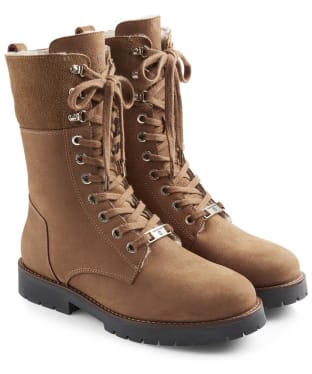 Women’s Fairfax & Favor Shearling Lined Anglesey Combat Boots - Cognac