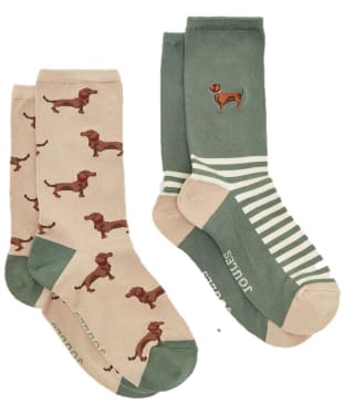 Women's Joules Everyday Eco Vero Socks 2 Pack - Green Dog