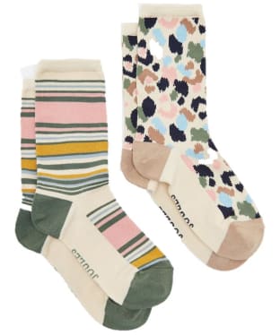 Women's Joules Everyday Eco Vero Socks 2 Pack - Cream Leopard