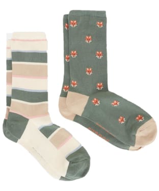 Women's Joules Everyday Eco Vero Socks 2 Pack - Khaki Fox