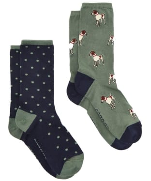 Women's Joules Everyday Eco Vero Socks 2 Pack - Green Patch