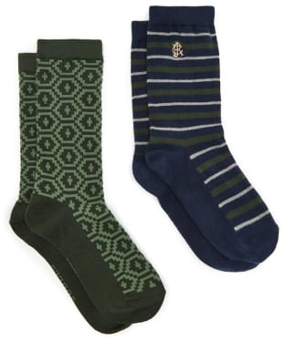 Men's Joules Kingsbury Socks - 2 Pack - Navy / Green Stripe