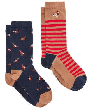 Men's Joules Kingsbury Socks - 2 Pack - Tan / Navy