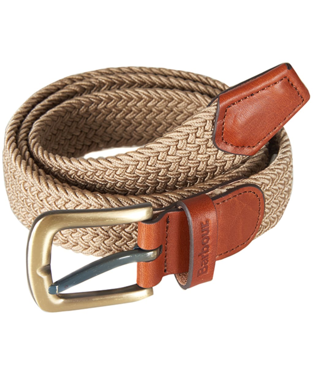 Men's Barbour Stretch Webbing Leather Belt - Stone