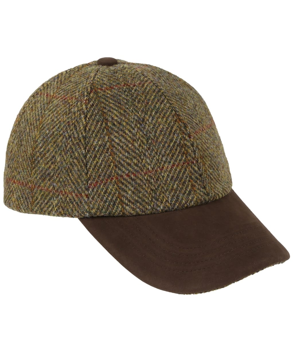 Heather Glencairn Harris Tweed Leather Peak Baseball Cap - Olive / Gold