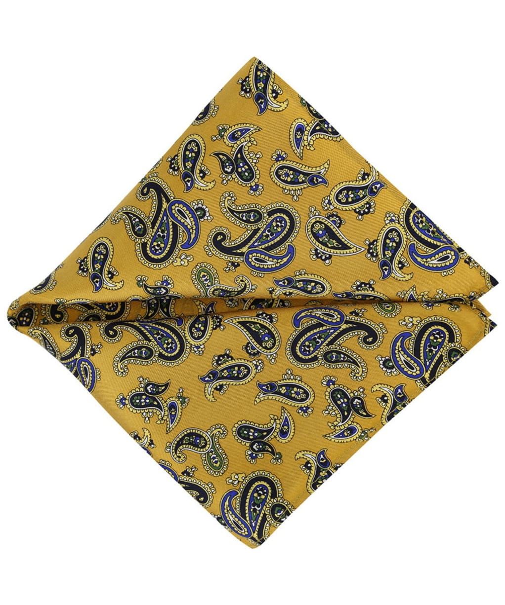 Men’s Soprano Paisley Silk Pocket Square - Mustard