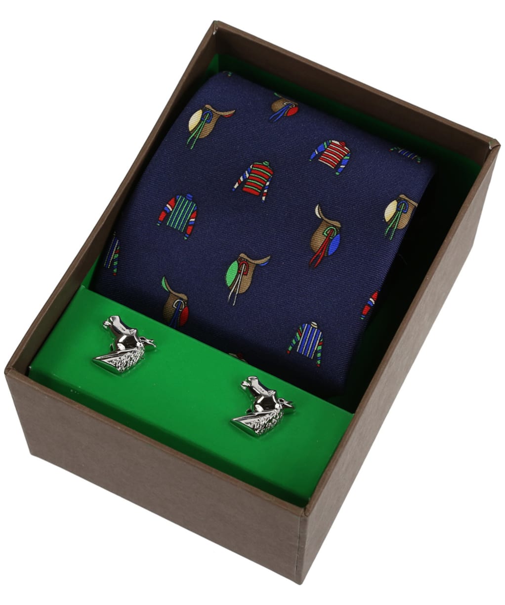 Soprano Jockey Racing Colours Tie and Cufflink Set - Navy / Multi