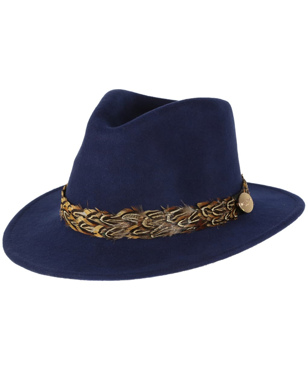 Women’s Hicks & Brown The Suffolk Fedora - Pheasant Feather Wrap - Navy