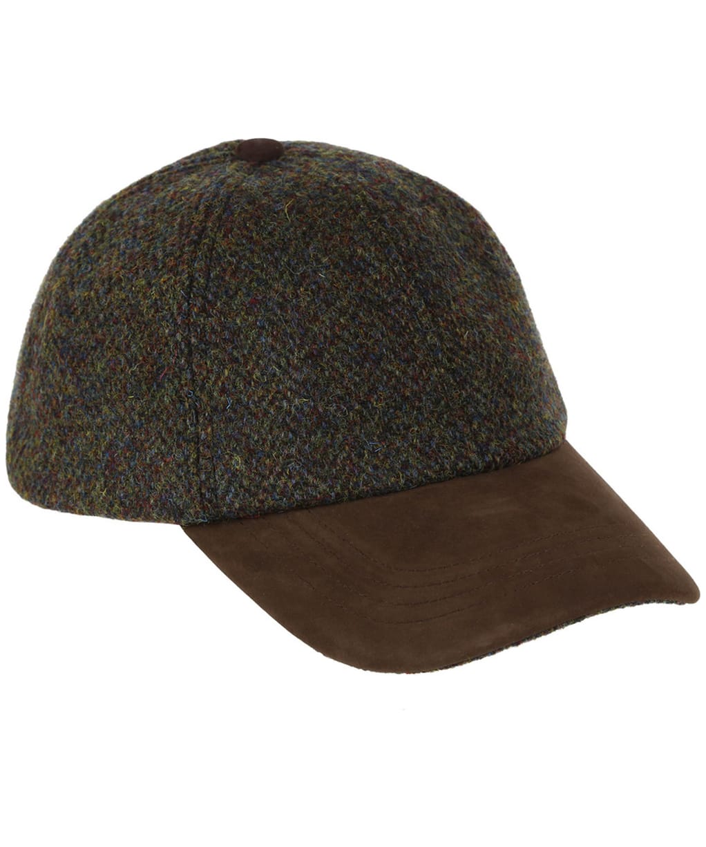 Heather Glencairn Harris Tweed Leather Peak Baseball Cap - Forest