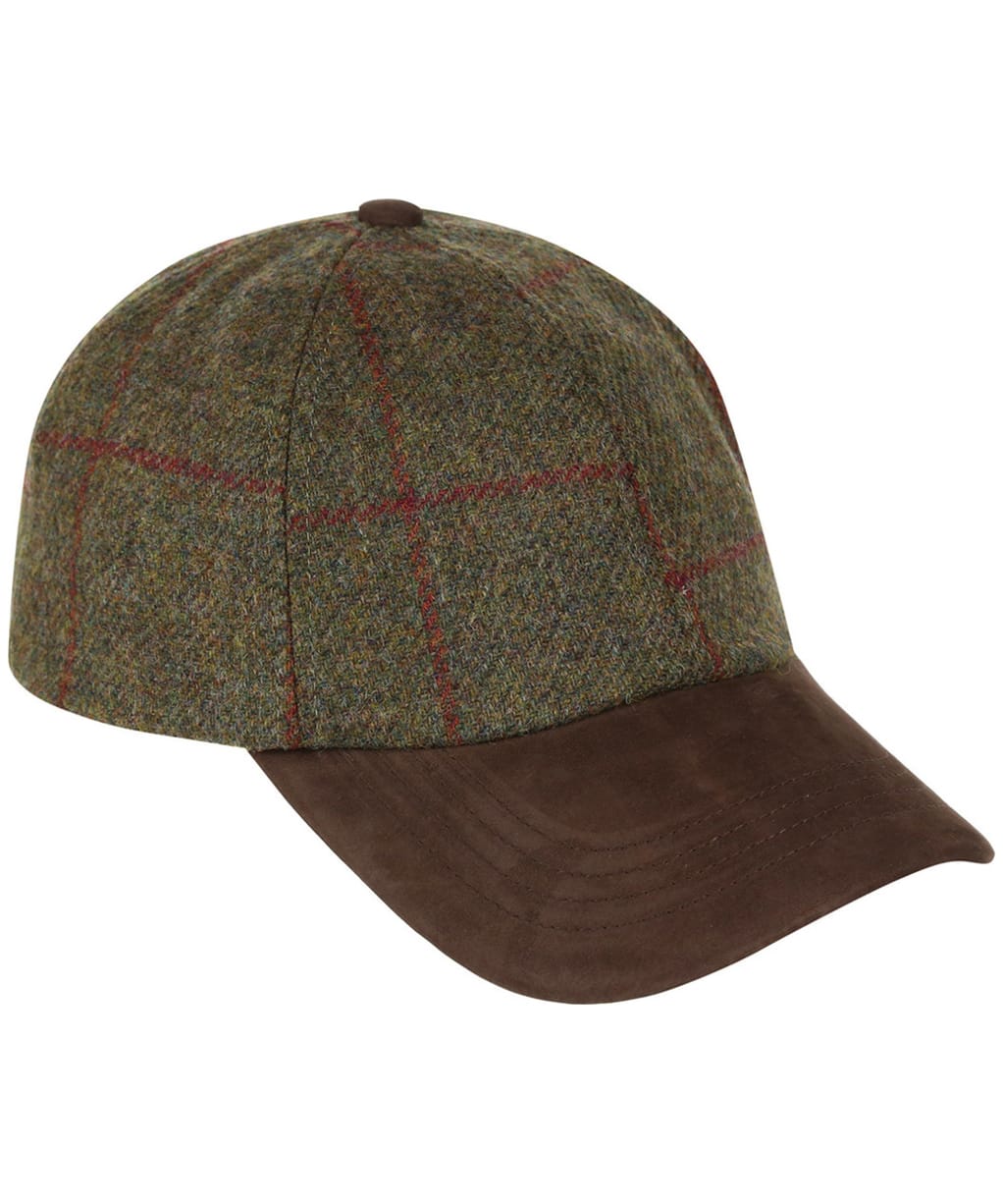 Heather Tyndrum British Tweed Leather Peak Baseball Cap - Brown / Red Check