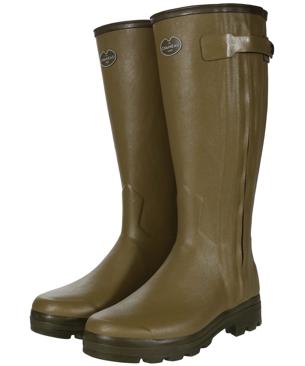 Men's Le Chameau Chasseur Leather Lined Wellingtons - 41cm calf - Green (Vert Vierzon)