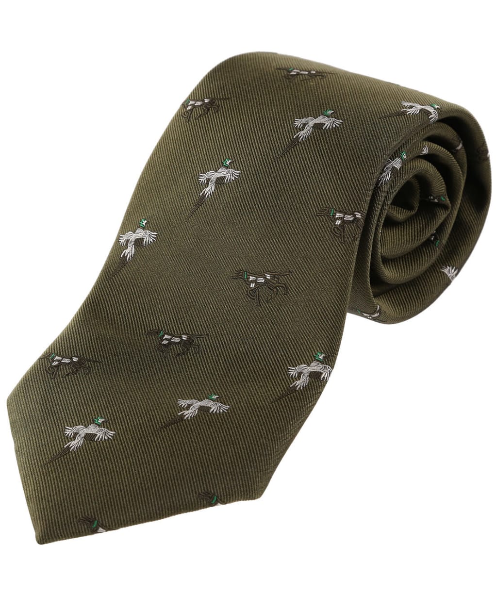 Men's Alan Paine Ripon Silk Tie - Bird & Dog Design - Olive