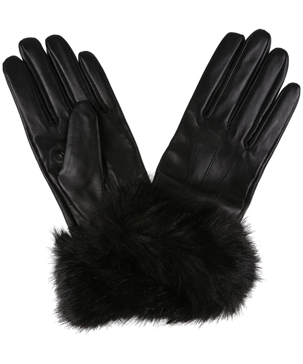 Women’s Barbour Fur Trimmed Leather Gloves - Black
